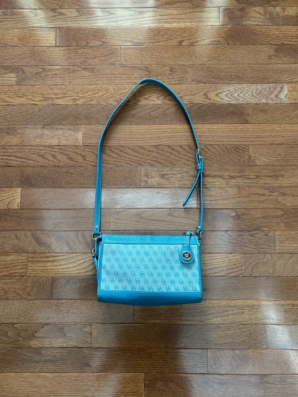 Vintage Dooney and Bourke Soft Turquoise Blue Monogram Crossbody Purse